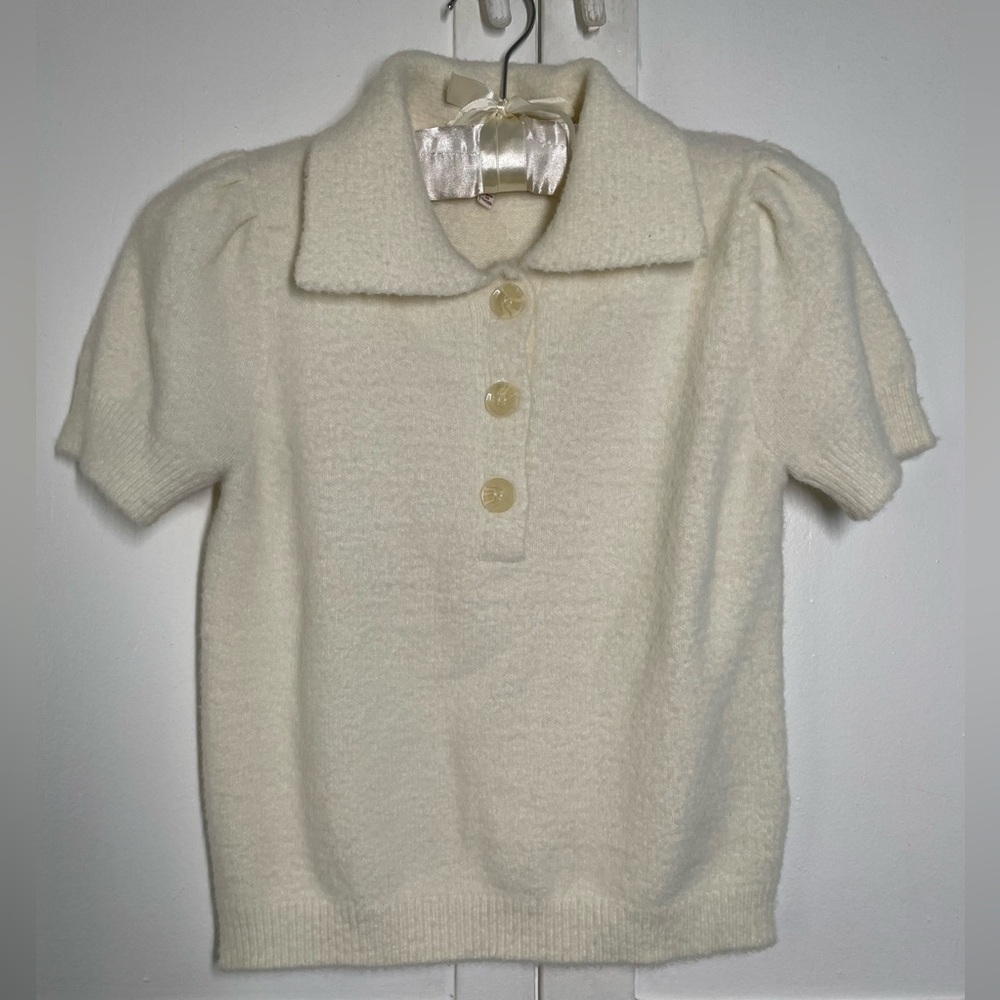 Cream Puff Sleeve Polo Sweater